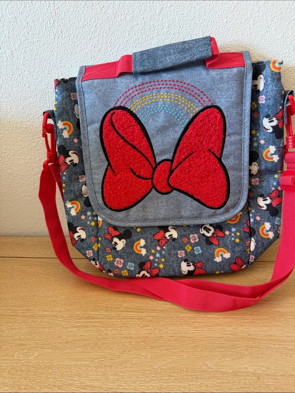 Minnie Mouse Denim-Look Crossbody with Red Bow